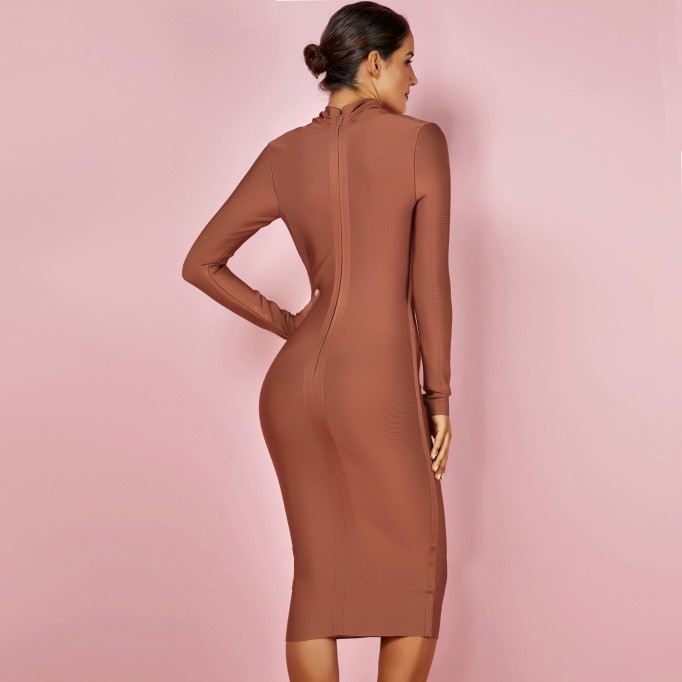 V Neck Long Sleeve Bandage Dress PFHJ649