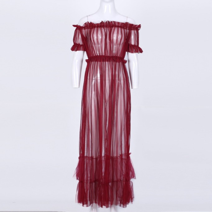 Off Shoulder Short Sleeve Lace Maxi Bodycon Dress K1962