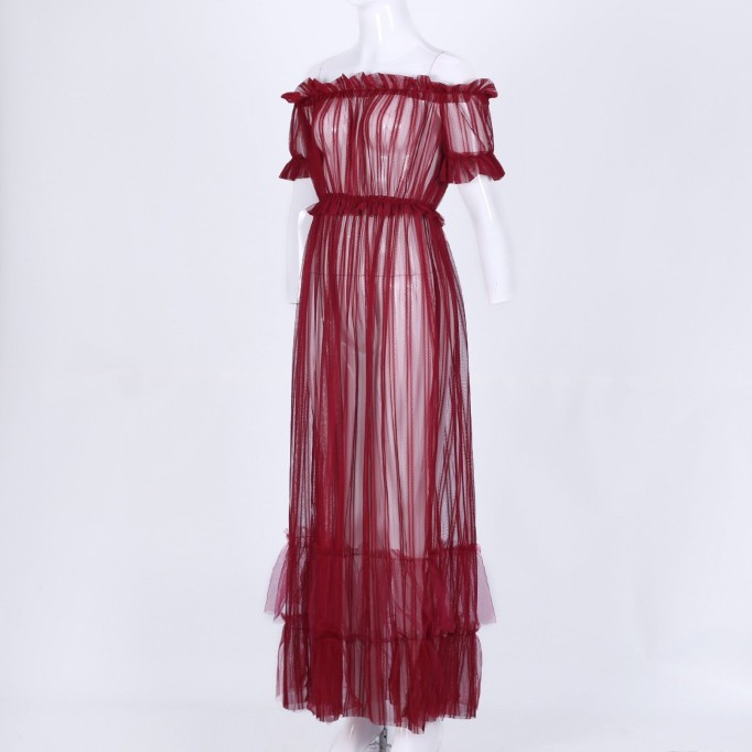 Off Shoulder Short Sleeve Lace Maxi Bodycon Dress K1962