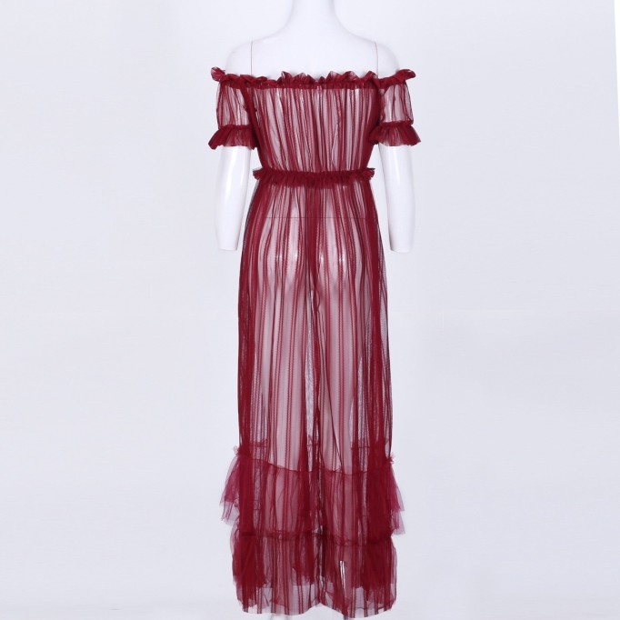 Off Shoulder Short Sleeve Lace Maxi Bodycon Dress K1962