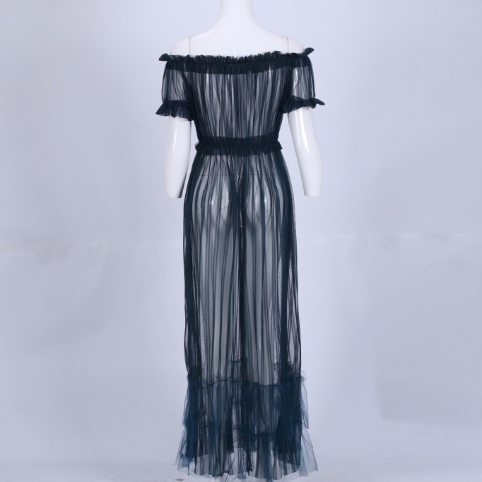 Off Shoulder Short Sleeve Lace Maxi Bodycon Dress K1962