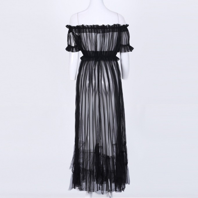 Off Shoulder Short Sleeve Lace Maxi Bodycon Dress K1962