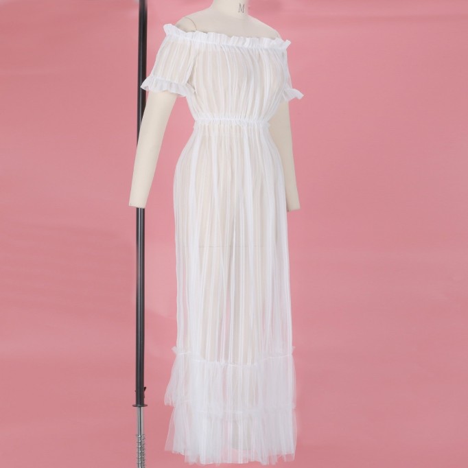 Off Shoulder Short Sleeve Lace Maxi Bodycon Dress K1962