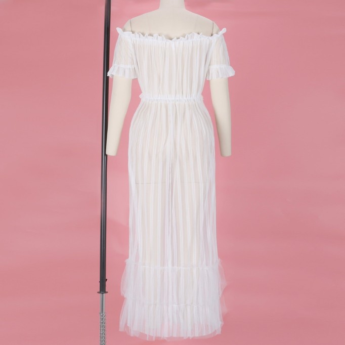 Off Shoulder Short Sleeve Lace Maxi Bodycon Dress K1962