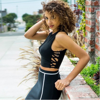 Round Neck Sleeveless Side Lace Up Bandage Top