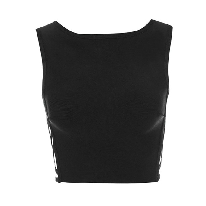 Round Neck Sleeveless Side Lace Up Bandage Top