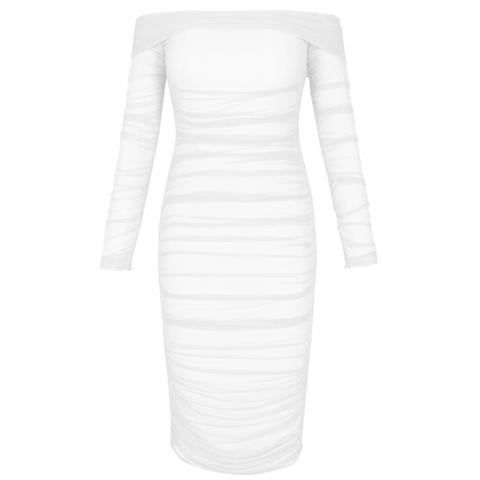 Off Shoulder Long Sleeve Ruched Mini Bodycon Dress FSP19054