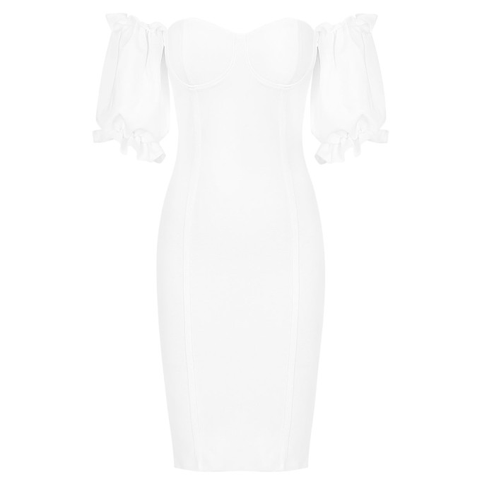 Off Shoulder Short Sleeve Backless Mini Bandage Dress PF20006