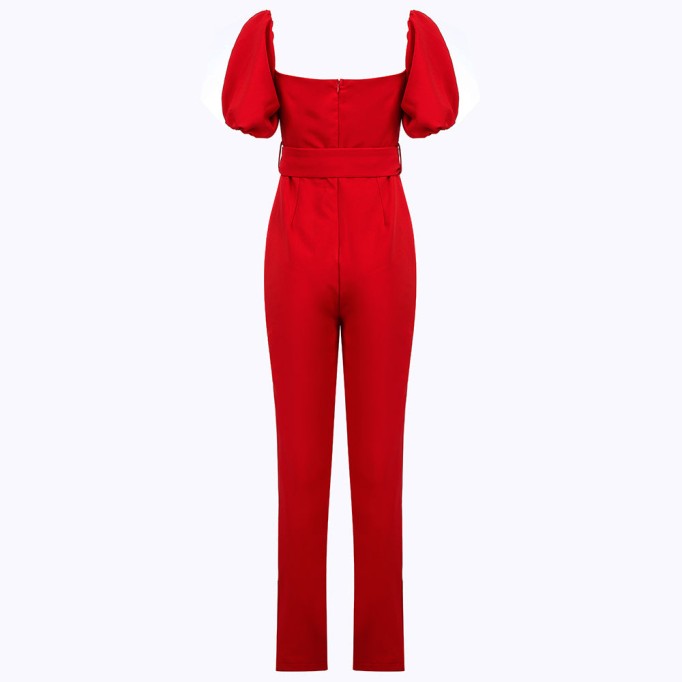 Off Shoulder Short Sleeve Girdle Bodycon Jumpsuit