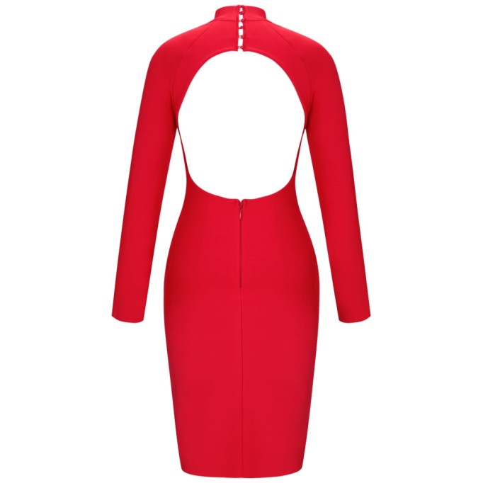 High Neck Long Sleeve Cut Out Over Knee Bandage Dress PP20009