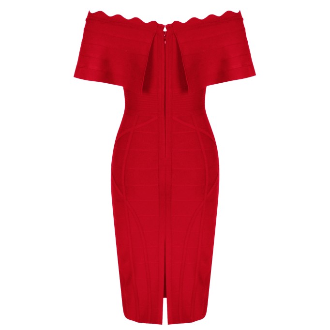 Off Shoulder Short Sleeve Frill Midi Bandage Dress PP091803