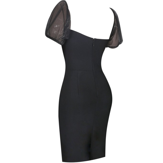 Off Shoulder Mid Sleeve Mesh Mini Bandage Dress PF091908