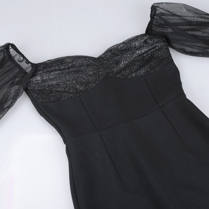 Off Shoulder Mid Sleeve Mesh Mini Bandage Dress PF091908