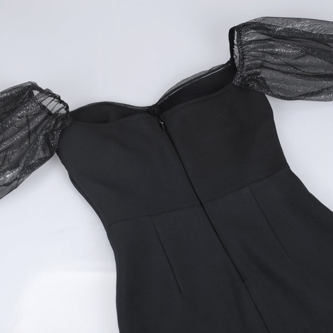 Off Shoulder Mid Sleeve Mesh Mini Bandage Dress PF091908