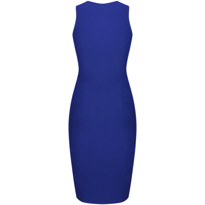 Round Neck Sleeveless Plain Over Knee Bandage Dress PP091905