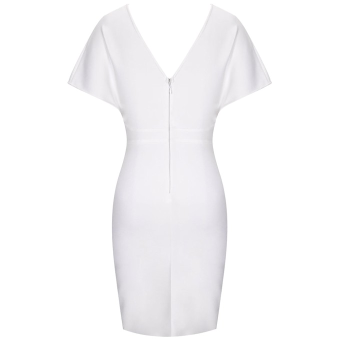 V Neck Short Sleeve Bubble Beads Midi Bandage Dress PP091909