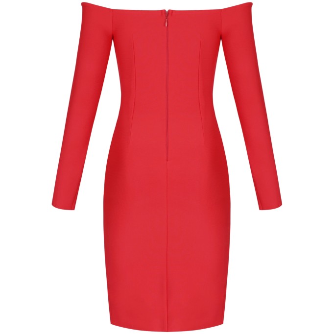 Off Shoulder Long Sleeve Slit Midi Bandage Dress PP21106