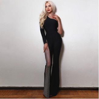 One Shoulder Asymmetrical Bandage Jumpsuit