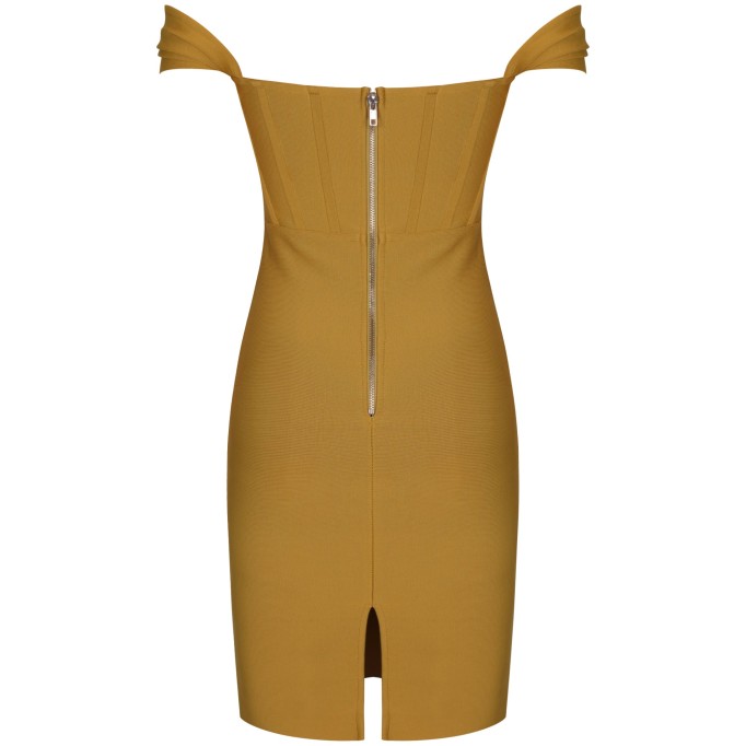 Off Shoulder Short Sleeve Striped Midi Bandage Dress PF21122