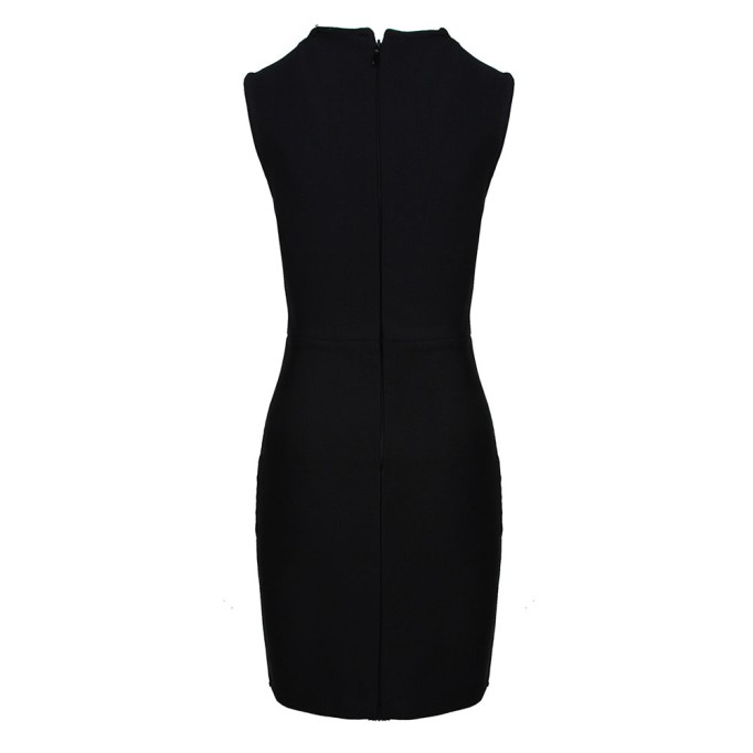 Round Neck Sleeveless Rhinestone Mini Bandage Dress