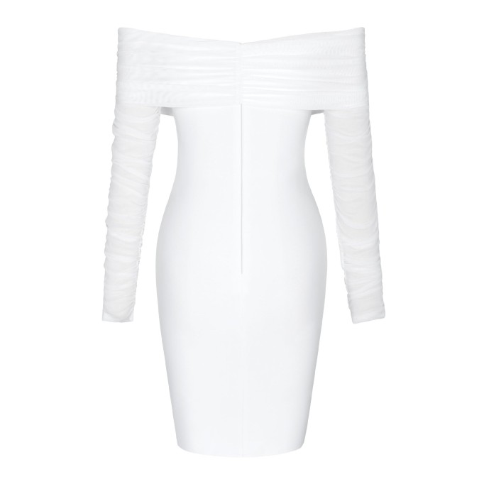 Off Shoulder Long Sleeve Frill Mini Bandage Dress PP21827