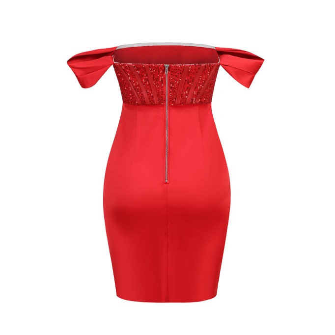 Off Shoulder Sequined Mini Bodycon Dress