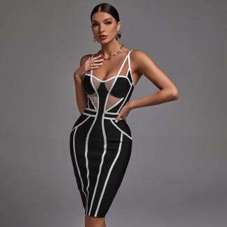 Strappy Sleeveless Striped Midi Bandage Dress