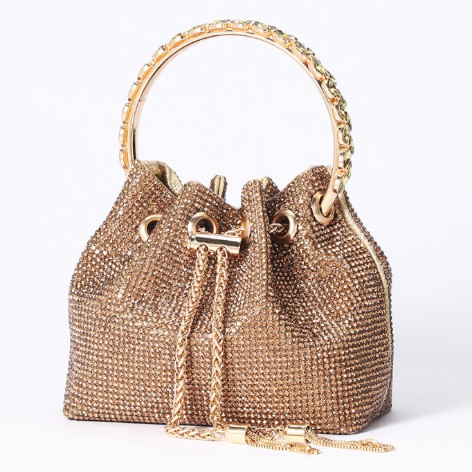 Silver Crystal Diamond Sparkle Bucket Bag