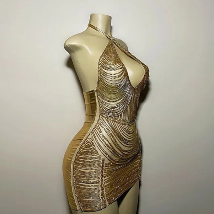 Halter Sleeveless Diamond Mini Exclusive Custom Dress TH26030