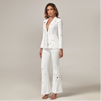 Metal Ring & Mid-High Waist Flared Suit