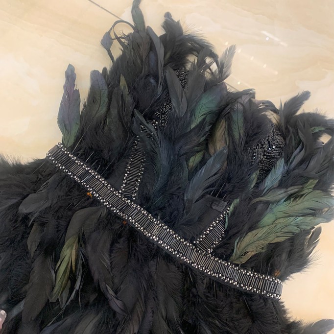 Strapless Sleeveless Feather Mini Bodycon Dress HT3021