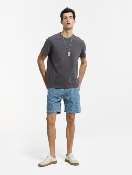 Cashew Flower Print Denim Shorts
