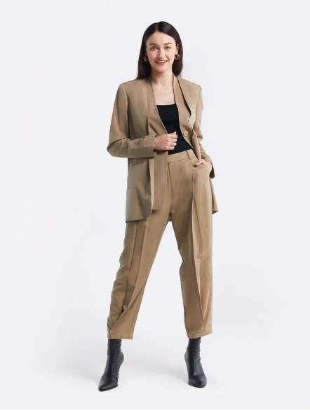Linen-Blend Layered Blazer & Pants Set Linen-Blend Layered Blazer & Pants Set