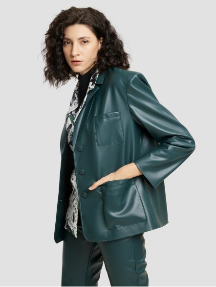 Buttoned Faux Leather Blazer Buttoned Faux Leather Blazer