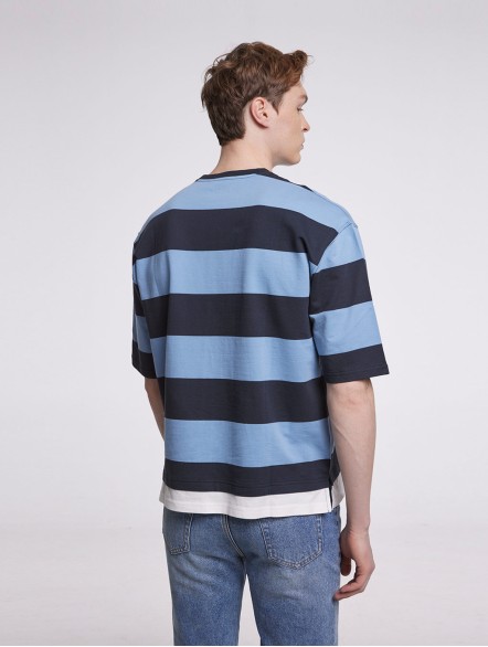 Striped Cotton Crewneck with Short Sleeves Striped Cotton Crewneck with Short Sleeves