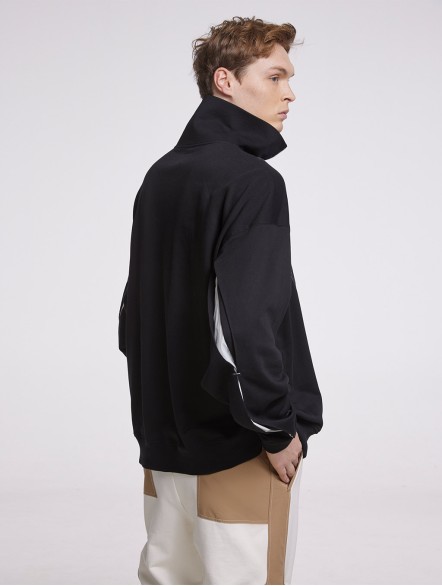 Half-Zip Sweatshirt With Patched Arm Slits Half-Zip Sweatshirt With Patched Arm Slits