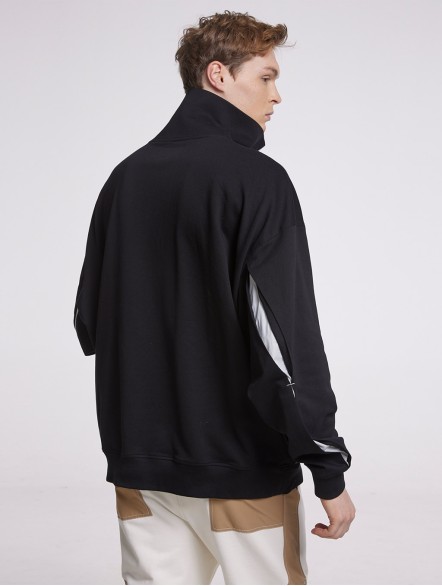 Half-Zip Sweatshirt With Patched Arm Slits Half-Zip Sweatshirt With Patched Arm Slits