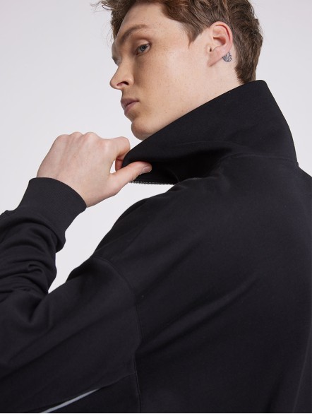 Half-Zip Sweatshirt With Patched Arm Slits Half-Zip Sweatshirt With Patched Arm Slits