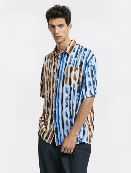 Color Contrast Striped Short-Sleeve Shirt Color Contrast Striped Short-Sleeve Shirt