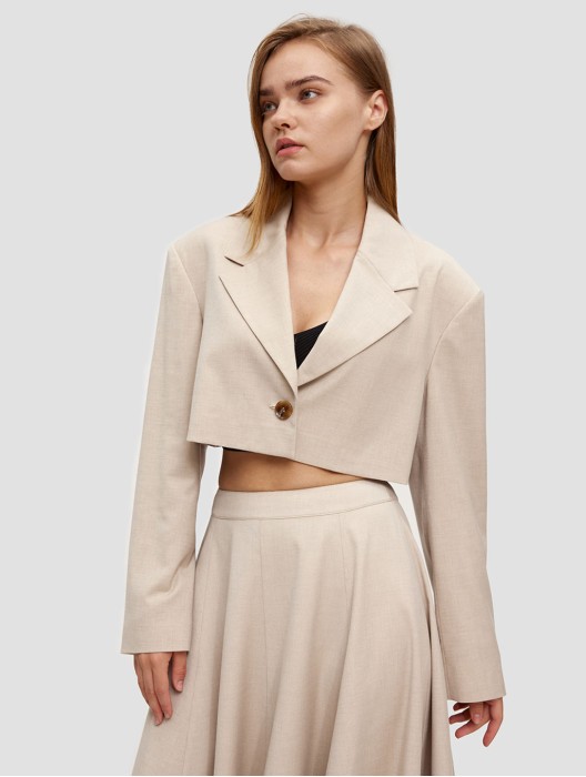 Cropped Lapel Collar Blazer