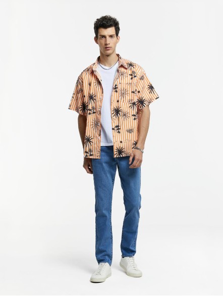 Coconut Tree Print Striped Shirt Coconut Tree Print Striped Shirt