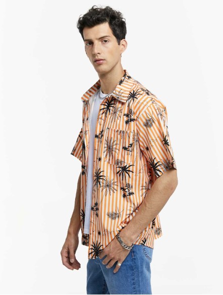 Coconut Tree Print Striped Shirt Coconut Tree Print Striped Shirt