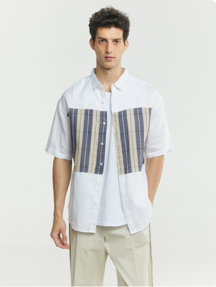 Patchwork Button-up Linen Shirt Patchwork Button-up Linen Shirt