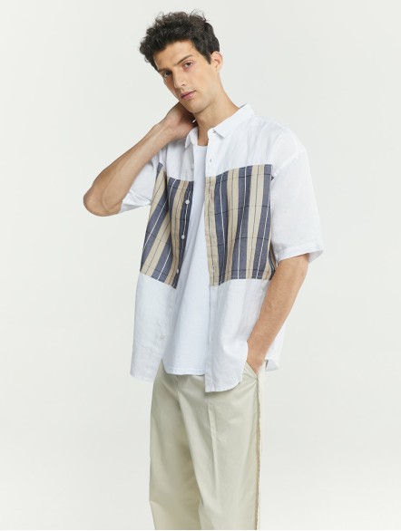 Patchwork Button-up Linen Shirt Patchwork Button-up Linen Shirt