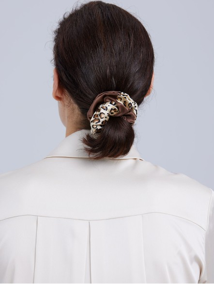 Silk Two-Tone Leopard Scrunchie Silk Two-Tone Leopard Scrunchie