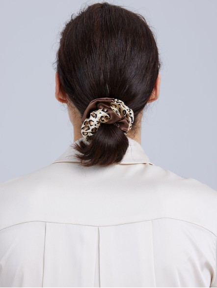 Silk Two-Tone Leopard Scrunchie Silk Two-Tone Leopard Scrunchie