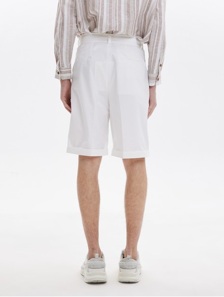 Straight Waist Cuffed Cotton Blend Shorts Straight Waist Cuffed Cotton Blend Shorts