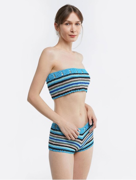 Striped Knit Split Swimsuit Striped Knit Split Swimsuit