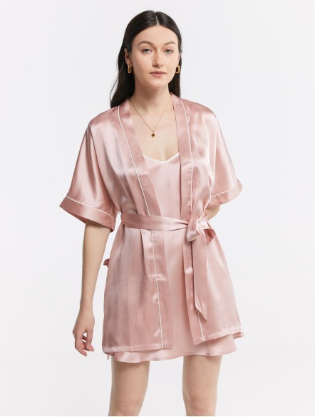 Trimmed Silk Nightgown &Robe Set Trimmed Silk Nightgown &Robe Set