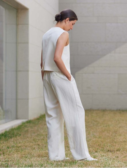 Button Front Linen Blend Vest & Pants Set Button Front Linen Blend Vest & Pants Set